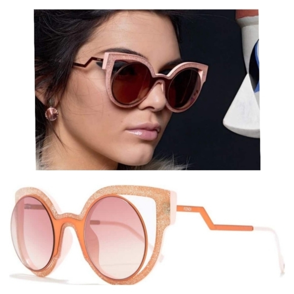 2016 Fendi Paradayese Cat-Eye Sunglasses Pink Glitter Zigza